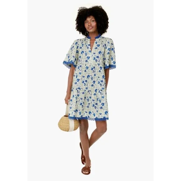 Tuckernuck Blue Linen Blend Dress XL Lace Trim Midi Preppy Summer - Picture 13 of 13